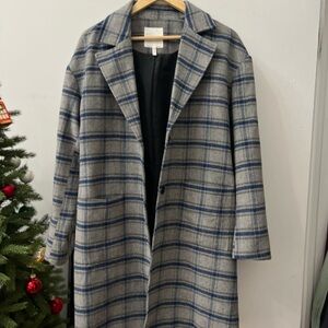 Avec Les Filles Blue and Gray Plaid Trench Coat